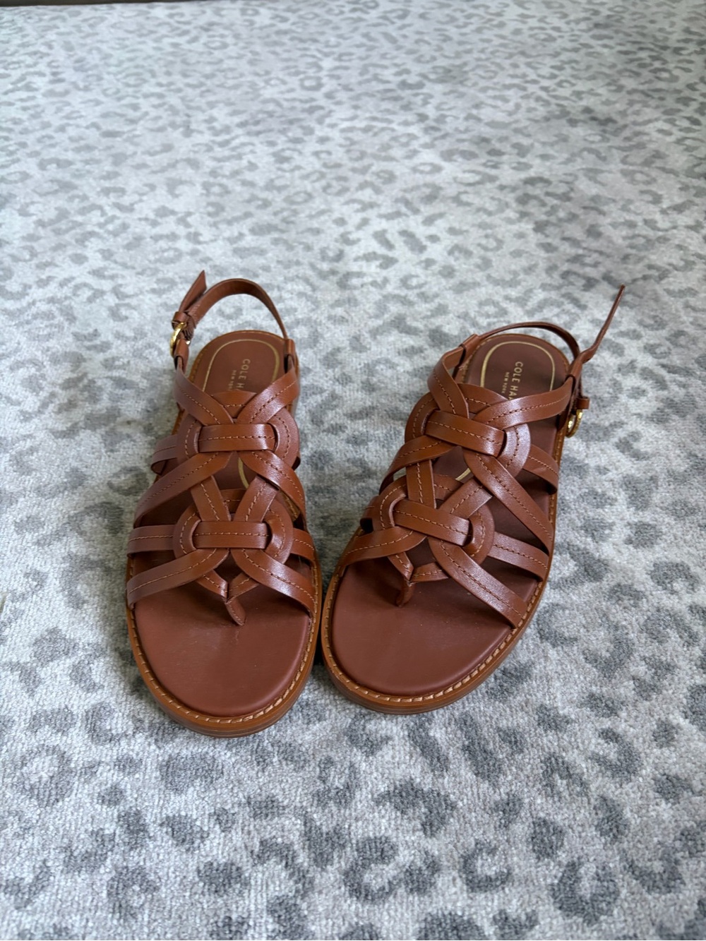 Cole Haan Tan Brown Woven Leather Slingback Sandals